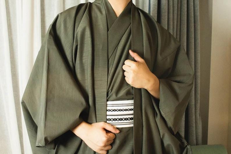 Custom-fit Men's Kimono Set: Traditional Japanese Nagagi & Haori