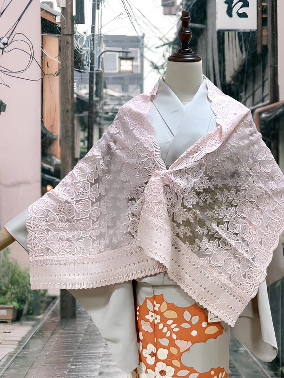 ピンクレース着物ショール - 花柄アウターウェア - セット 6D - Etsy 日本