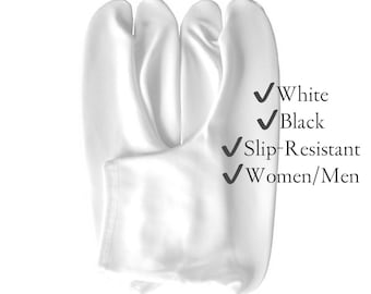 Unisex Tabi-strumpor (vita/svarta): Traditionella japanska kimonosockor med slitsad tå (EU32-EU46), med dragskopåse, Tabi-presentset