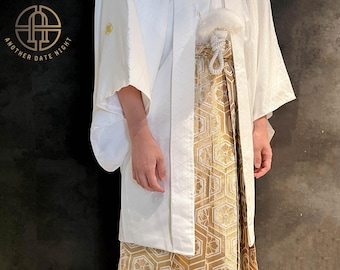 Light Gold Men's Hakama Pants Skirt, Andon Hakama, Traditional Japanese Kimono Outfit, Wedding Groom Samurai Dress, Cosplay Costume Gift