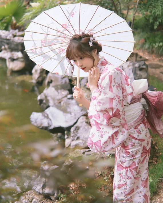 Japanese Pink Ribbon Yukata Set with Easy Wearing… - image 4