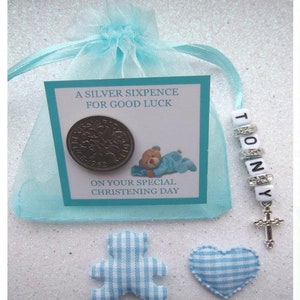 Personalized lucky sixpence christening day gift baby boy