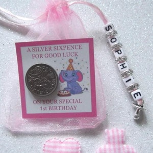 Personised lucky sixpence 1st birthday girl good luck charm elephant