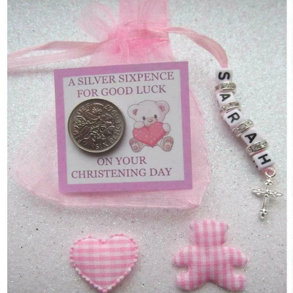 Personalised lucky sixpence christening day gift baby girl