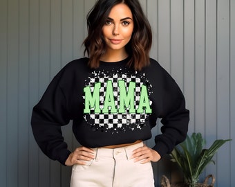 Grunge Mama Sweatshirt: Black, White & Green Stylish Comfort