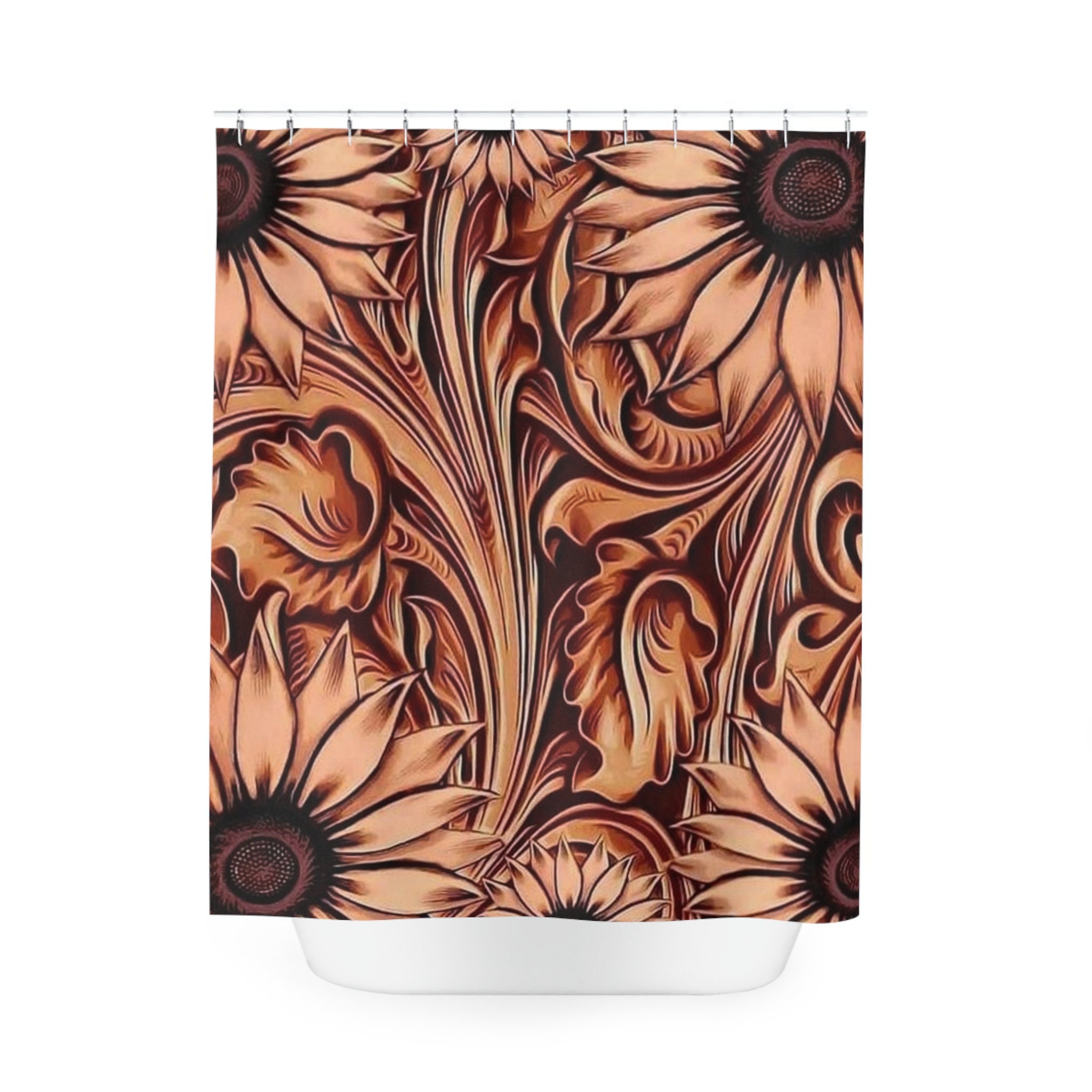 Tooled Leather Sunflower Shower Curtain Rustic Elegance for Etsy