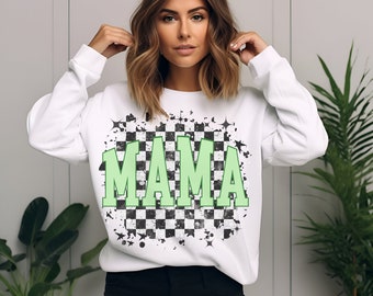 Grunge Mama Sweatshirt: Schwarz, Weiß & Grün Stilvoller Komfort