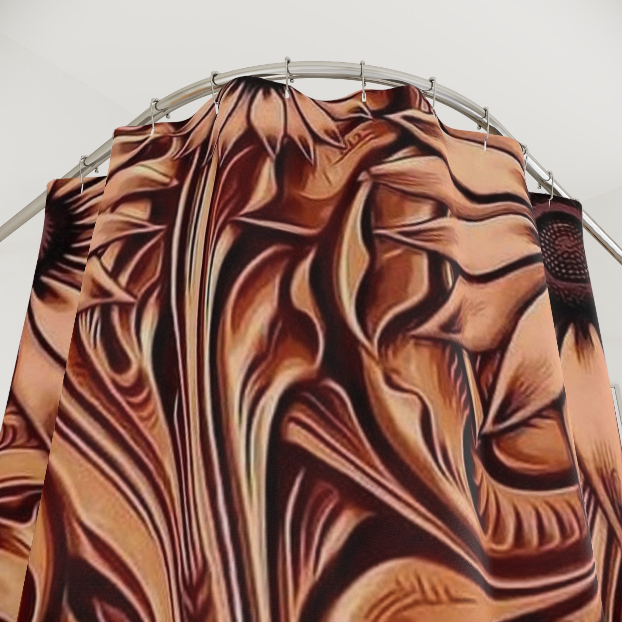 Tooled Leather Sunflower Shower Curtain Rustic Elegance for Etsy