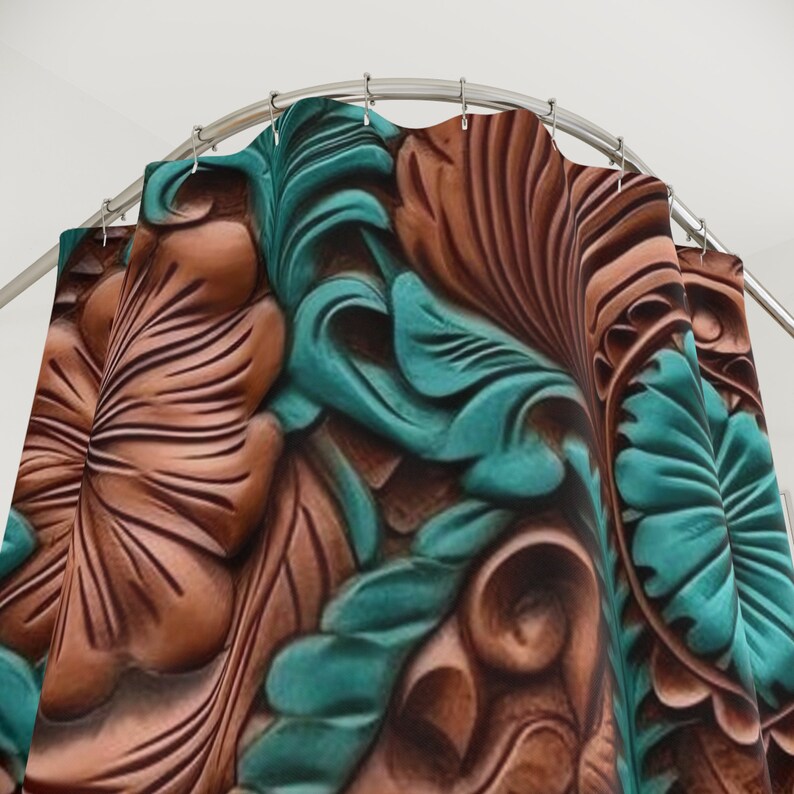 Turquoise and Tooled Leather Shower Curtain Rustic Elegance for Your