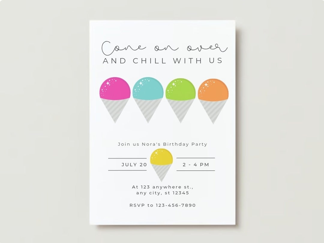 EDITABLE Snowcone Birthday Invites Birthday Party Invitation Cone on ...