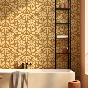 Carta da parati floreale americana in oro e beige / Stacca e attacca / Tradizionale / Americana / Boho / Fattoria / Rustica