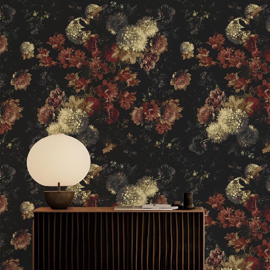 Dark Moody Floral Wallpaper / Peel and Stick / Traditional / Floral