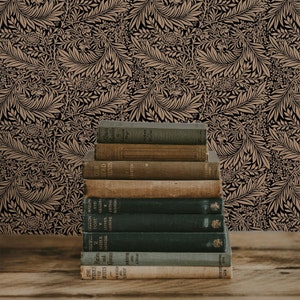 William Morris Victorian Floral Wallpaper / Peel and Stick / Traditional / Americana / Vintage / Farmhouse / Black / Tan / European