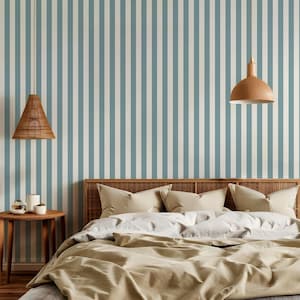 Striped Print Wallpaper in Light Blue and Cream / Peel and Stick / Traditional / Bohemian / Farmhouse / Stripe / Americana / Coastal