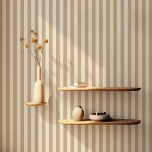 Carta da parati a righe neutre in beige e crema / Stacca e attacca / Tradizionale / Boho / Fattoria / Strisce / Americana / Costiera