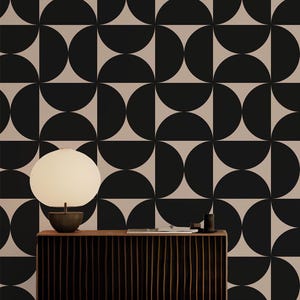 Carta da parati geometrica audace in beige e grigio nero / Stacca e attacca / Tradizionale / Retro / Vintage / Moderno di metà secolo / Astratto /