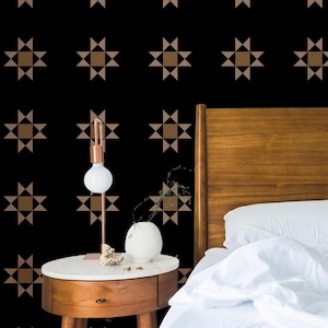 Vintage Quilt Tapete in Schwarz, Rosa und Rost / Schälen und Aufkleben / Traditionell / Americana / Boho / Landhaus / Geometrisch / Vintage