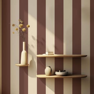 Carta da parati a righe in marrone malva e beige / Stacca e attacca / Tradizionale / Boho / Retro / Fattoria / Strisce / Americana