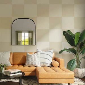 Neutrale karierte Tapete / Schälen und Aufkleben / Traditionell / Quadratisch / Geometrisch / Retro / Boho / Beige / Weiß