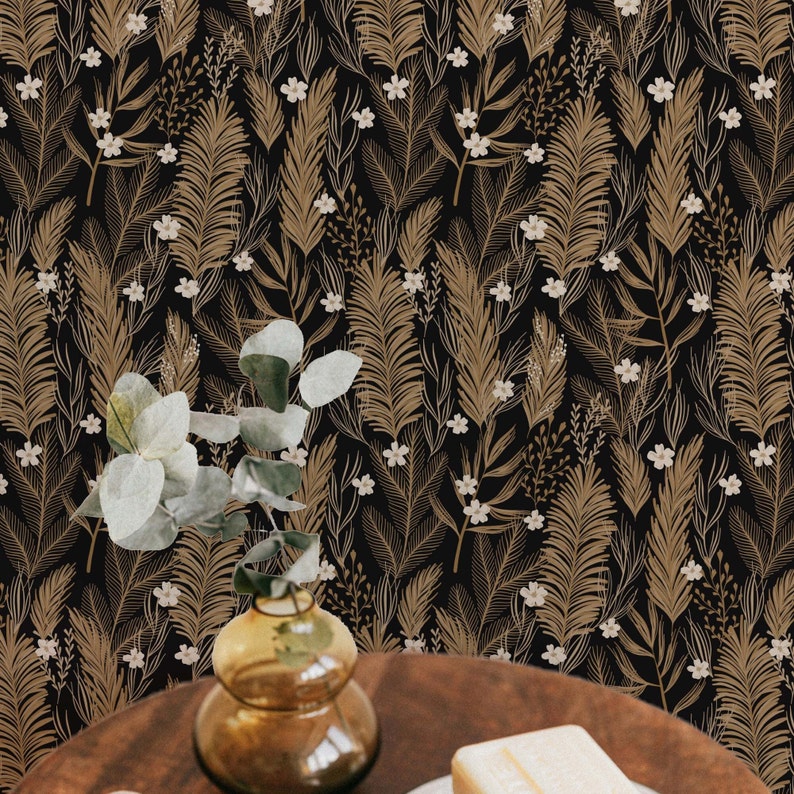 Rustic Forest Wallpaper in Black and Tan / Peel and Stick / Traditional ...