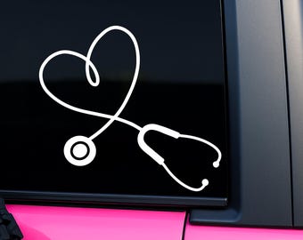 Vinylsticker stethoscoophart: sticker auto, raam, beker