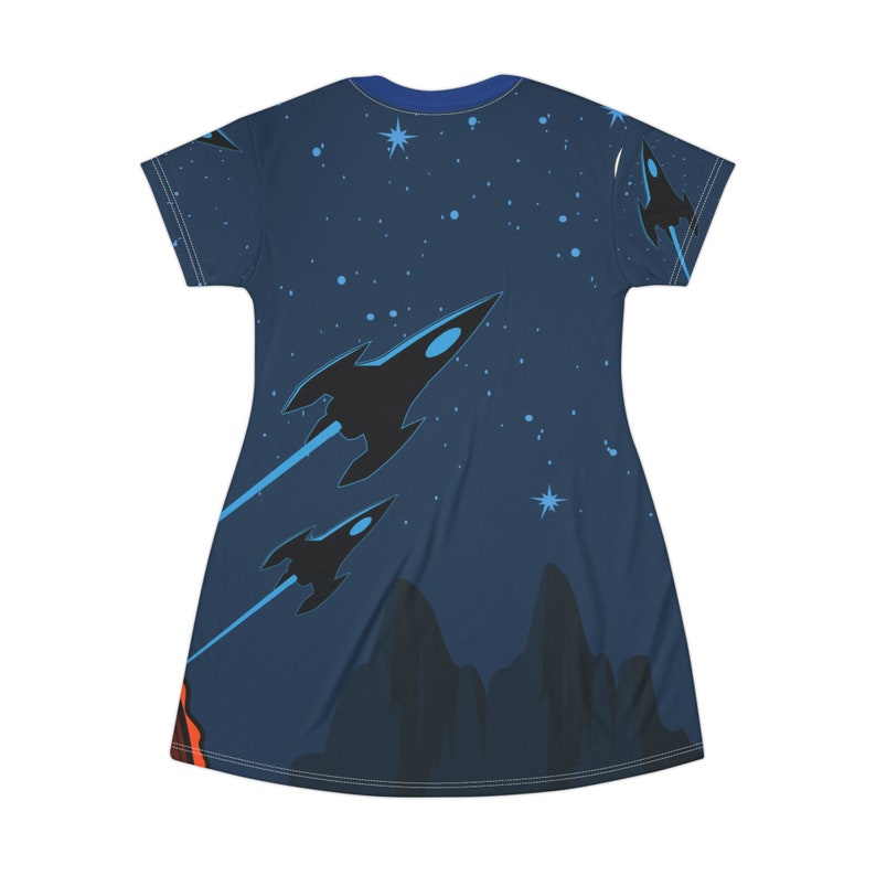 Space Clothes Rizz Retro Illustrated Astronaut and Rockets in Space All Over Print T-shirt ...