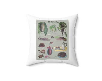 CHOCOLATE 19th / Early 20th Century French Kitchen Illustration Spun Polyester Square Pillow