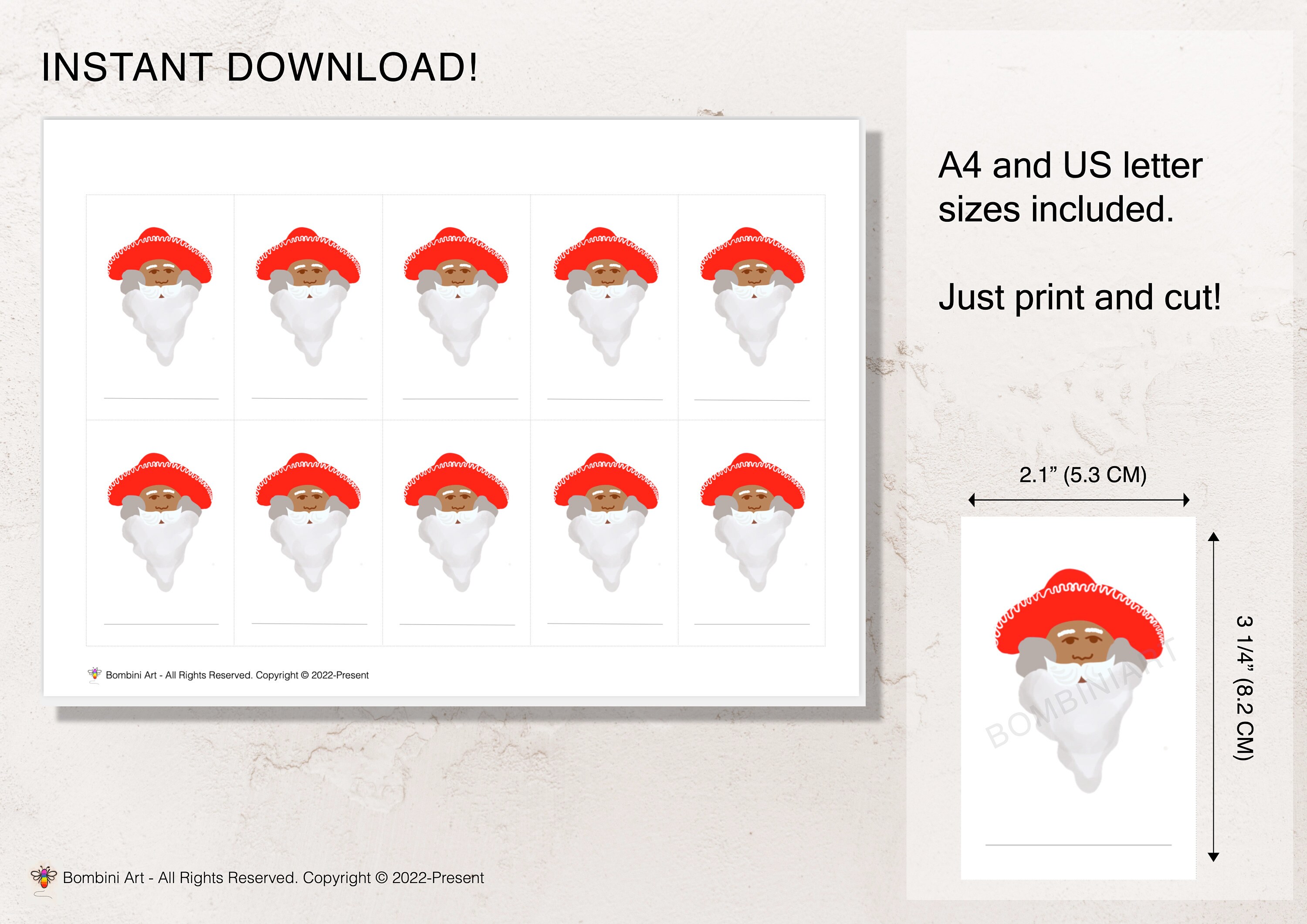 Printable Christmas Santa Gift Tags. 3 Images, Instant Download Mexican ...