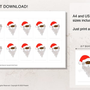 Printable Christmas Tags, Black Santa Claus Gift Tag, Holiday, Festive ...