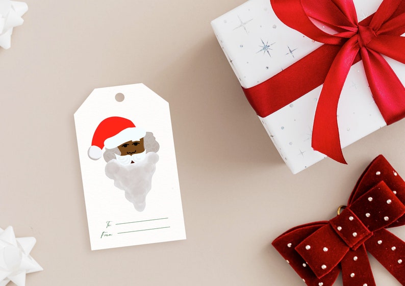 Printable Christmas Tags Black Santa Claus Gift Tag Holiday - Etsy
