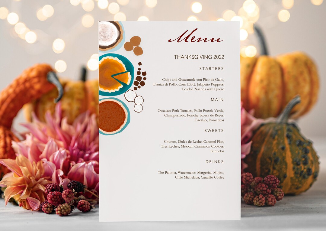 Printable Thanksgiving Menu, Editable Word Document, 5x7 Instant ...
