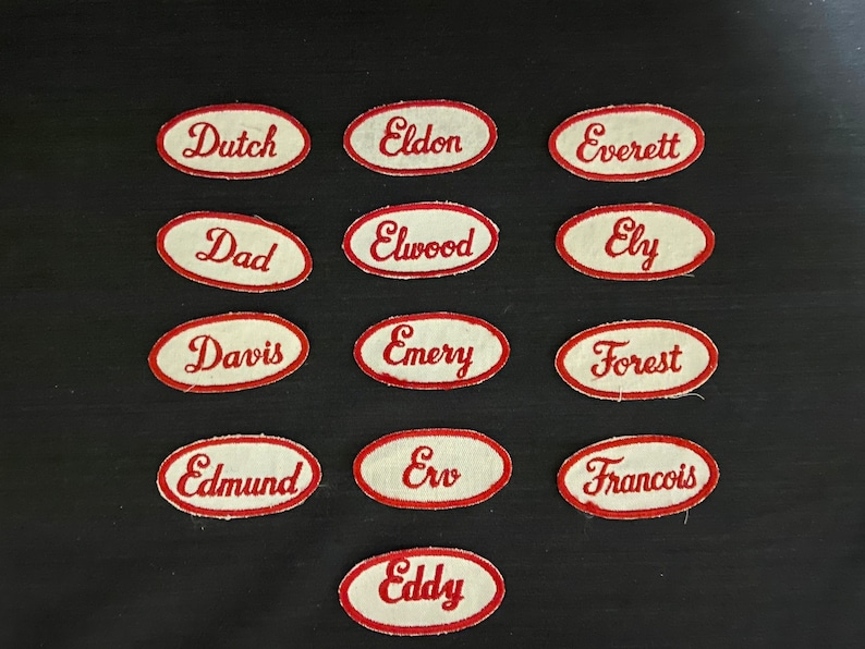 Vintage RED Oval Uniform Name Patches Names PICK One PATCH Industrial