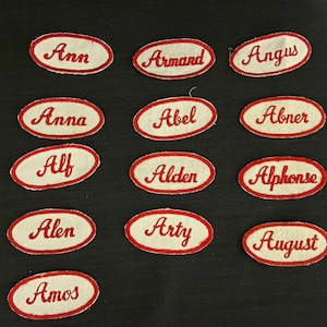 Vintage RED Oval Uniform Name Patches Names - PICK One PATCH - Industrial Shirt Work - Costume New Old Stock Men Women Patch