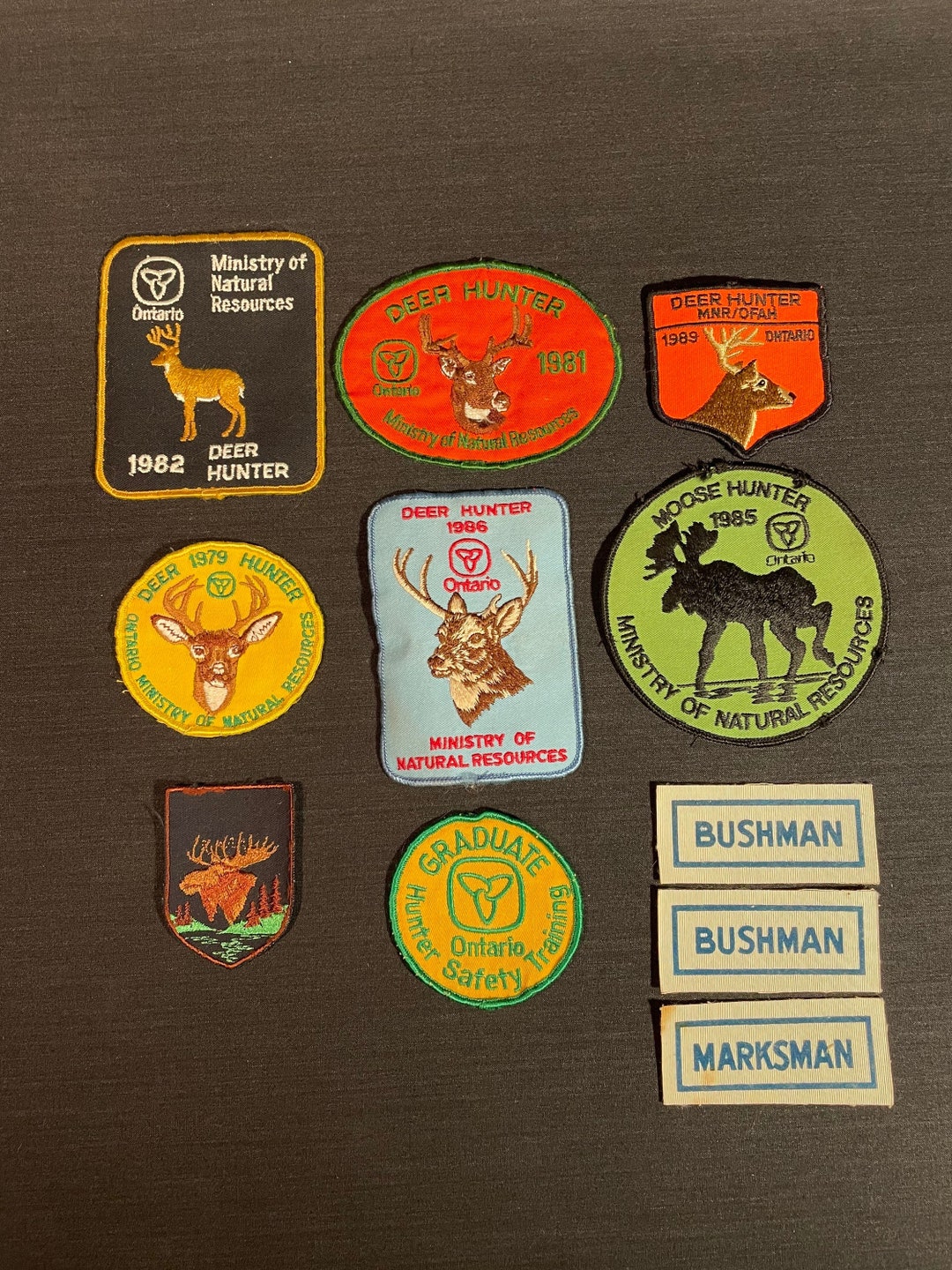 Vintage Hunting Embroidered PATCHES Hat Jacket Old School Moose Deer