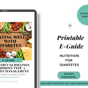 Diabetic Meal Plan Printable Handout with Healthy Diabetic Meals Instant Download for Basic Diabetic E Guide