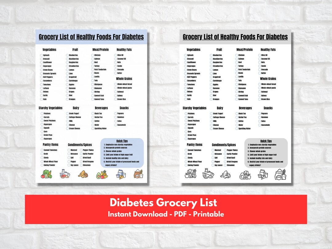 Printable digital healthy diabetes grocery list over 80 foods for