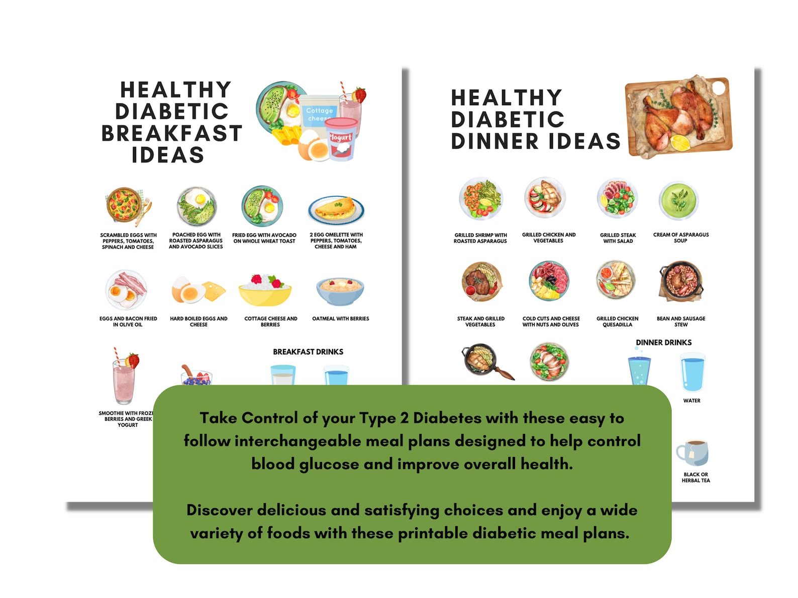 Type 2 Diabetes Meal Plan Printable Handout for Healthy Diabetic Meals