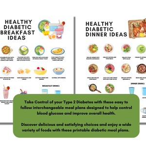 Type 2 Diabetes Meal Plan Printable Handout for Healthy Diabetic Meals Instant Download for ...