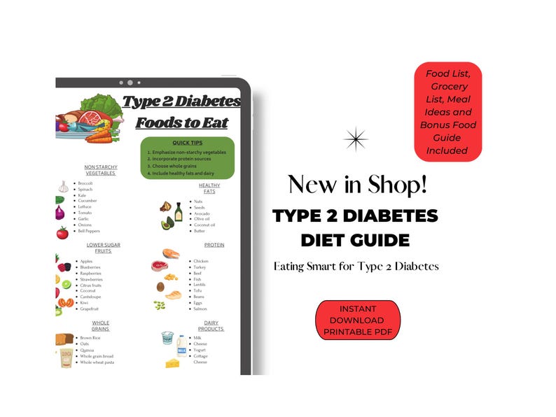Printable Type 2 Diabetes Diet PDF Bundle With Diabetes Grocery List ...