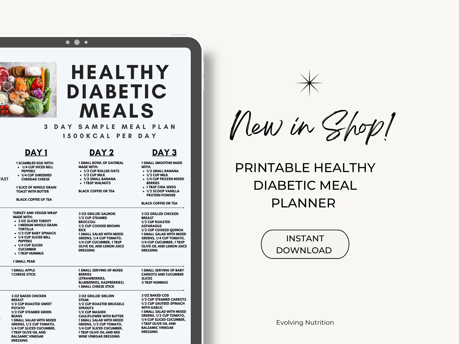 Printable Diabetic Meal Plan for Healthy Diabetic Meals With Instant ...