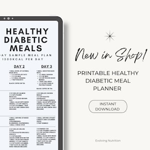 Diabetic Meal Plan Printable Handout for Healthy Diabetic Meals Instant Download for Basic Diabetic Meal Ideas