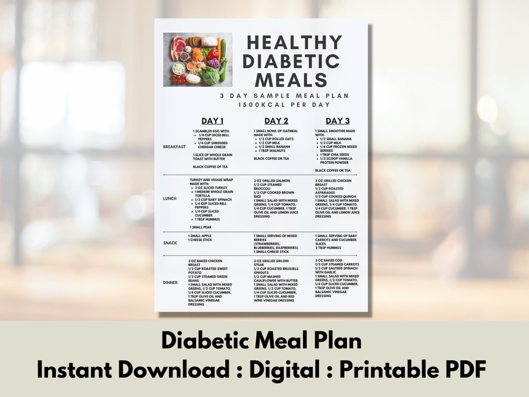 Healthy Diabetic Meal Ideas Printable PDF, Nutrient Dense Meals, Easy
