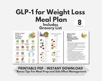 GLP-1 Meal Plan Printable for Diabetes/Weight Loss Meal Planning with Instant Download for Easy to Follow GLP-1 Grocery List and Meals