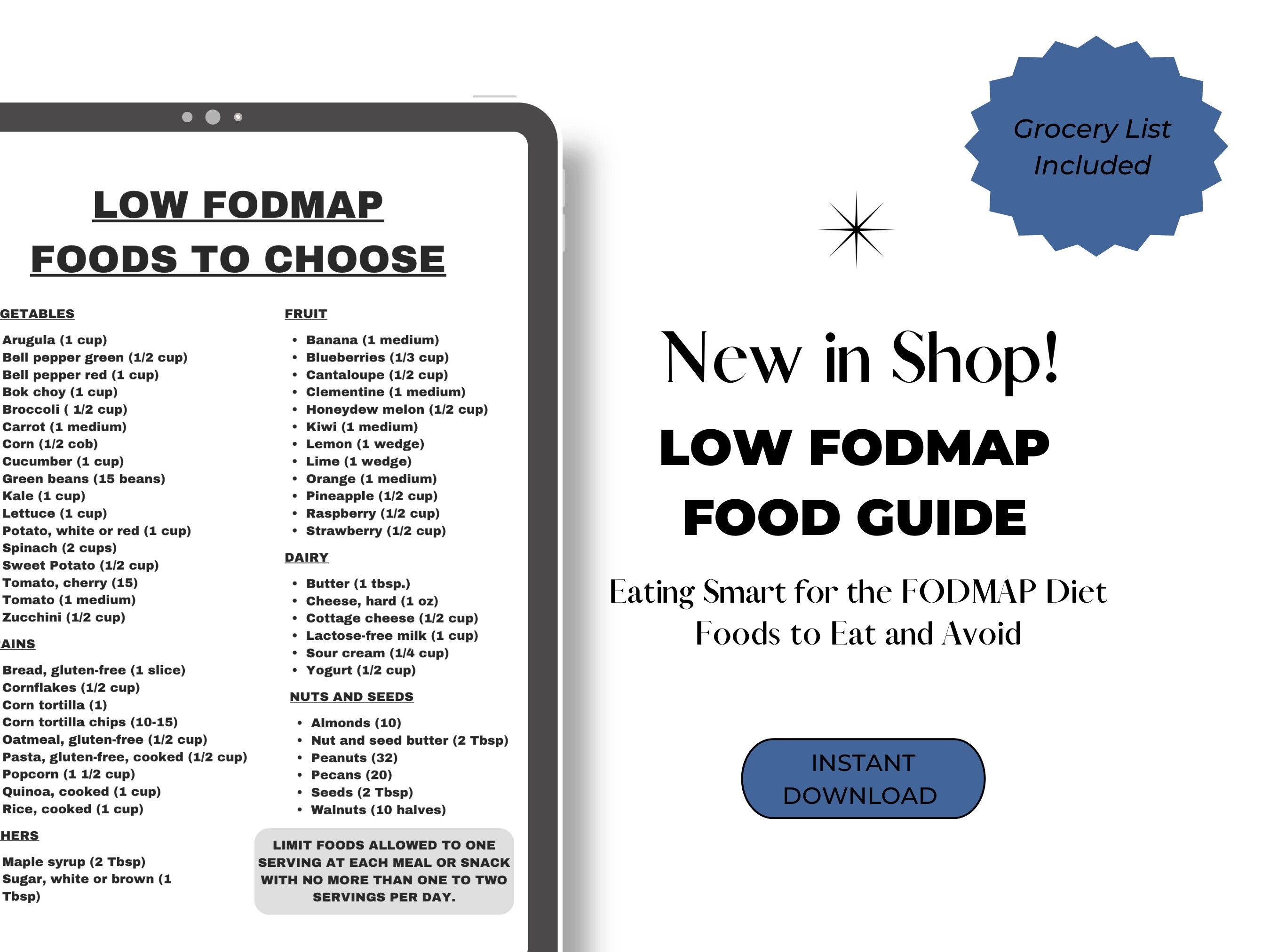 FODMAP Food Guide Printable for FODMAP Meal Planning With Instant ...