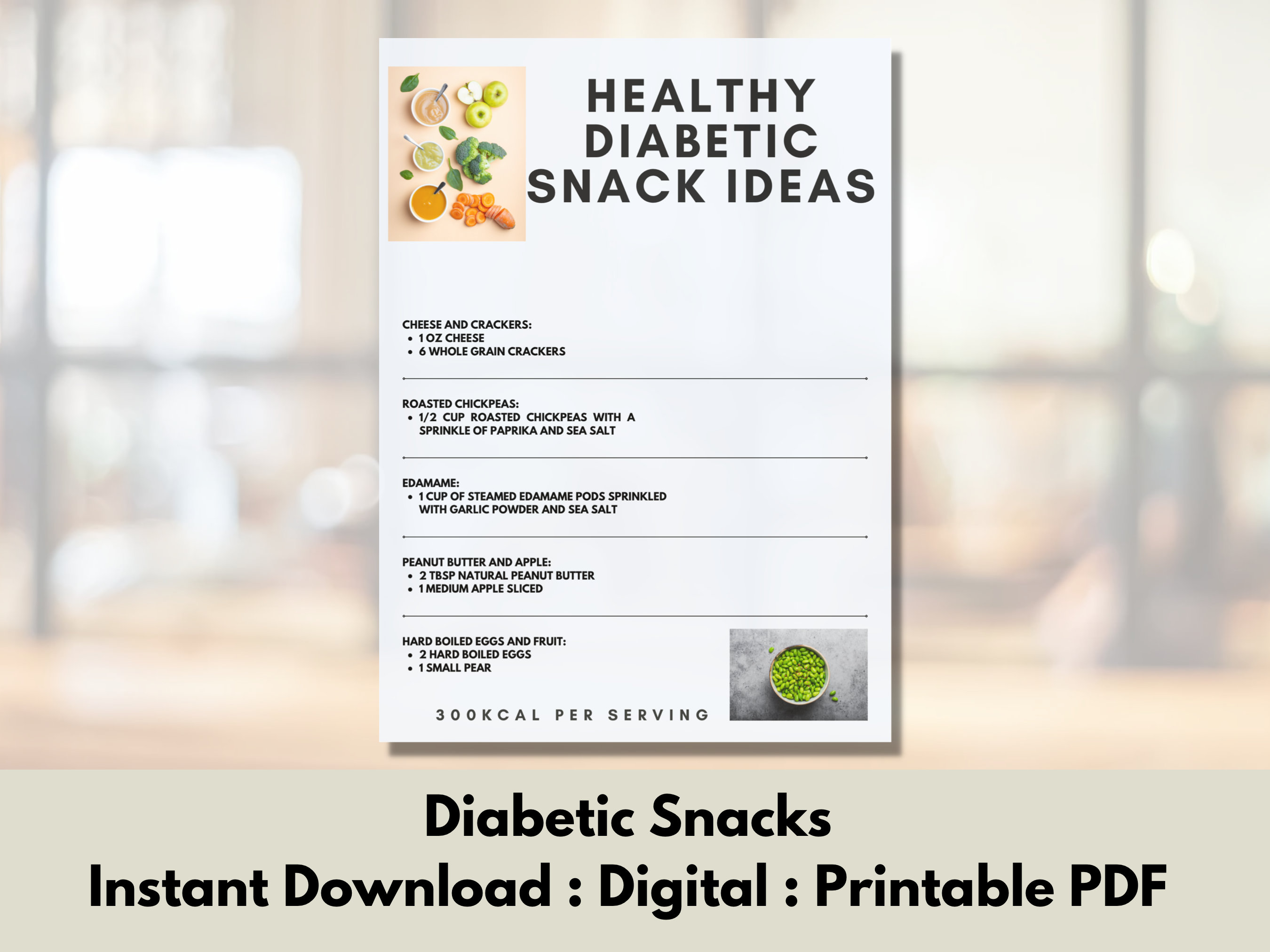 Healthy Diabetic Snack Ideas Printable PDF, Nutrient Dense Snacks, Easy