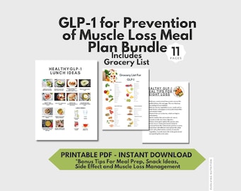 GLP-1 Diet and Meal Plan Bundle for Weight Loss/Grocery List & Muscle Loss Prevention and Side Effect Management Tips