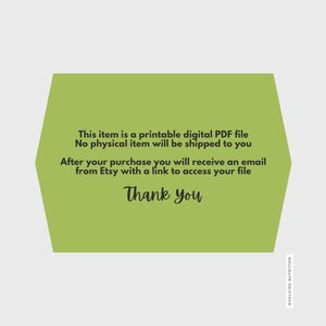 May include: A light green hexagonal shape with the text "This item is a printable digital PDF file. No physical item will be shipped to you. After your purchase you will receive an email from Etsy with a link to access your file. Thank you."