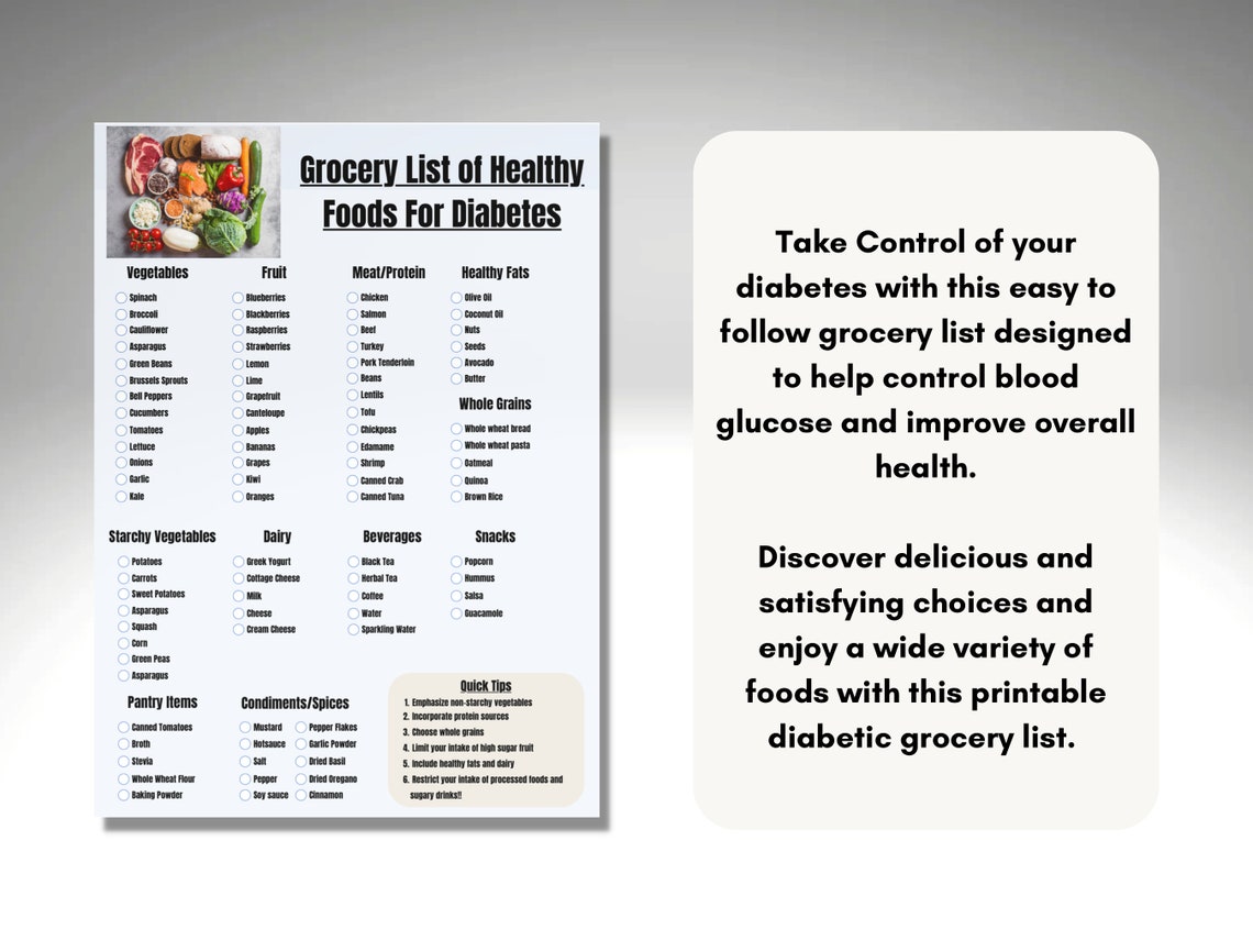 Printable Diabetic Grocery List for Healthy Diabetic Eating With ...
