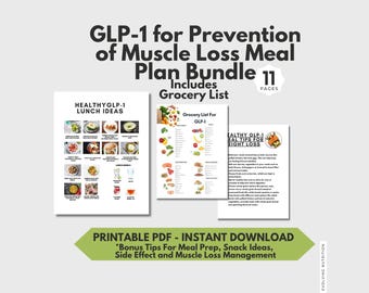 GLP-1 Diet Meal Plan Bundle, Muscle Loss & Side Effect Tips (Printable Digital Handouts)