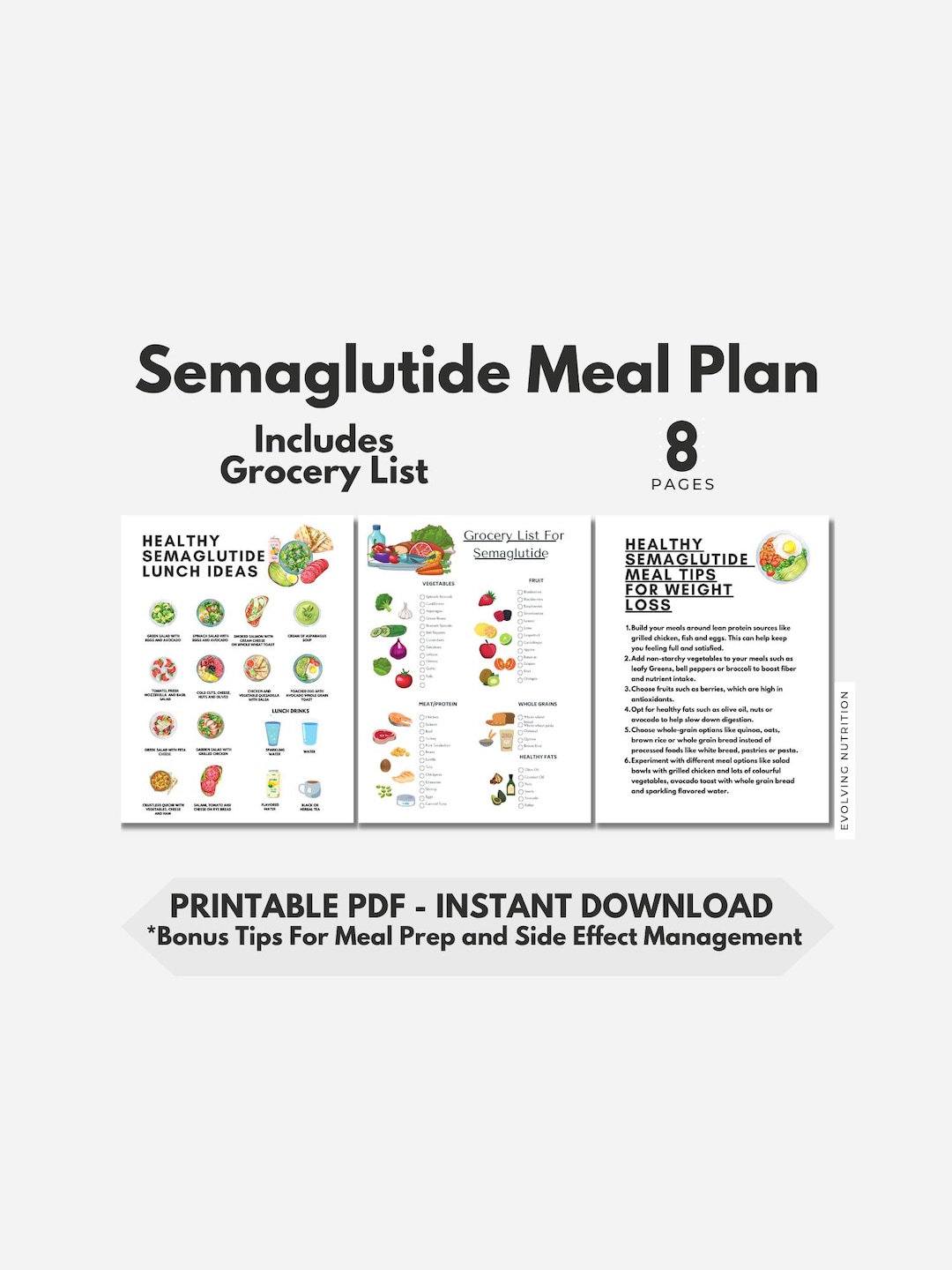 Semaglutide Meal Plan, Grocery List & Tips (digital Download)